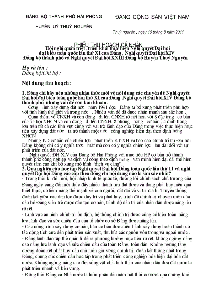 Thu hoạch Đại Hội Đảng 11