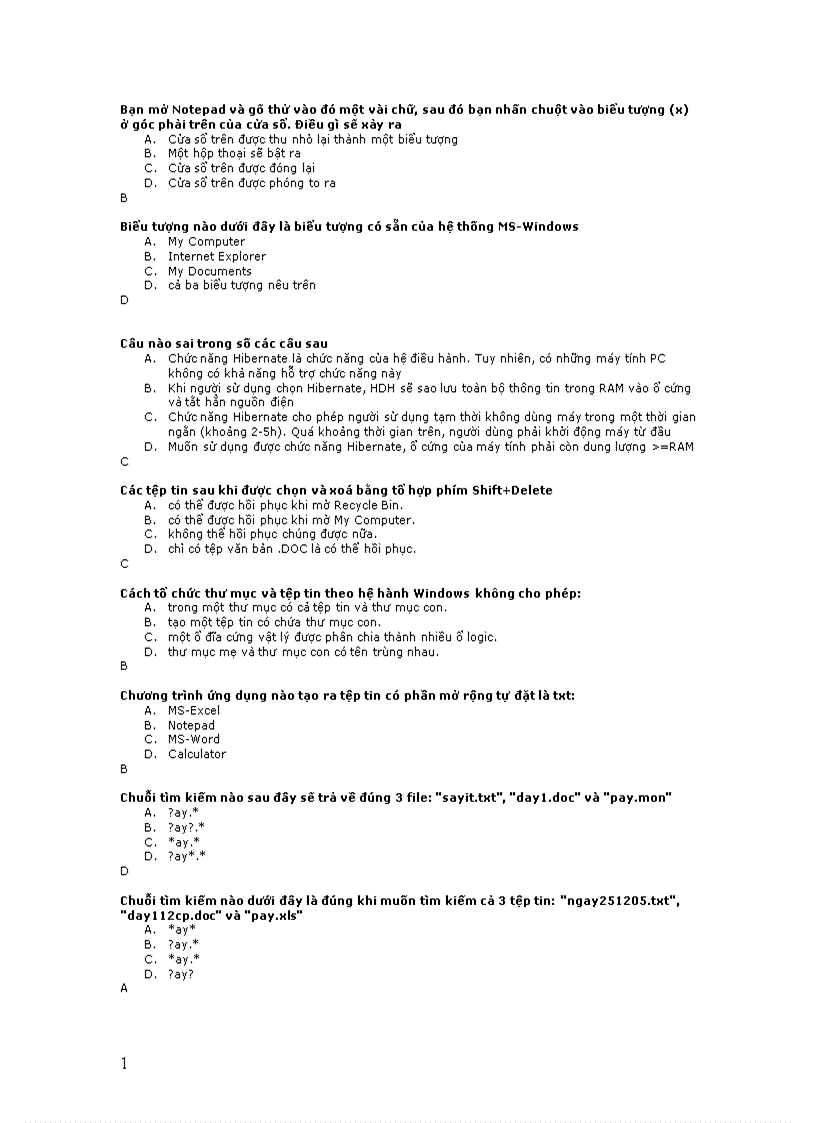 Trắc nghiệm về HDH Windows 2