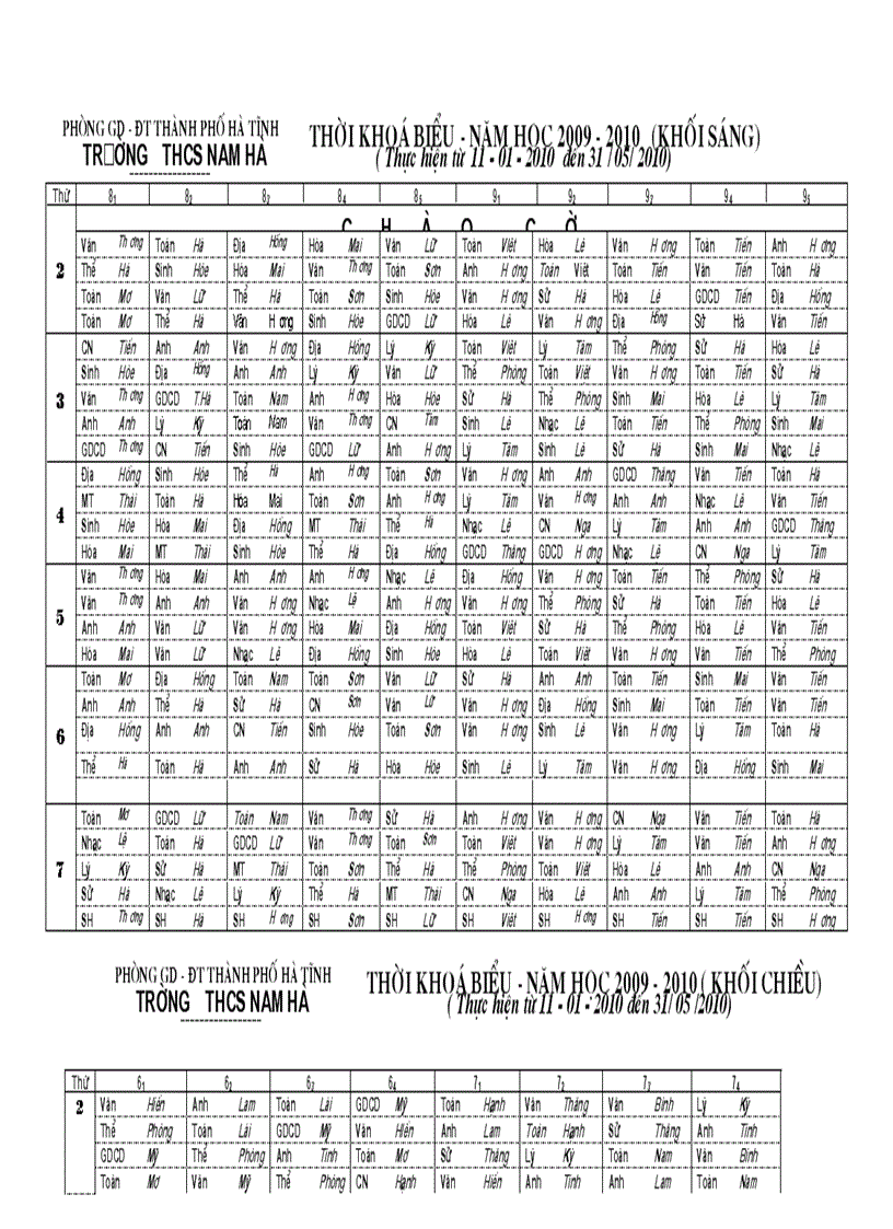 TKB Năm học 2009 2010