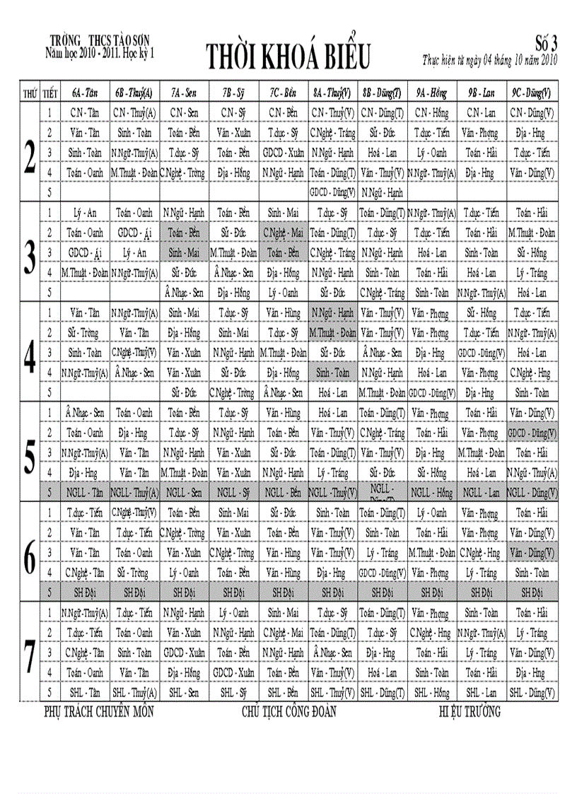 THỜI KHOÁ BIỂU Số 3