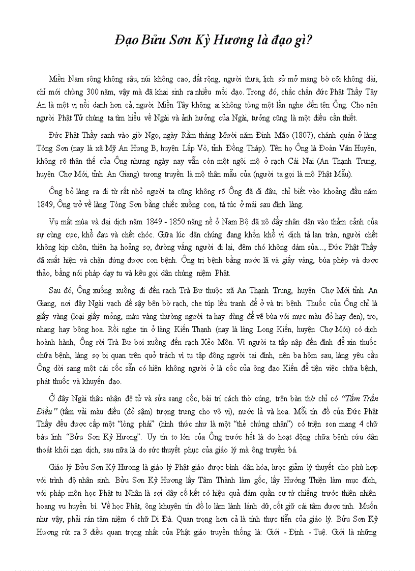 Tìm hiểu đạo Bửu Sơn Kỳ Hương