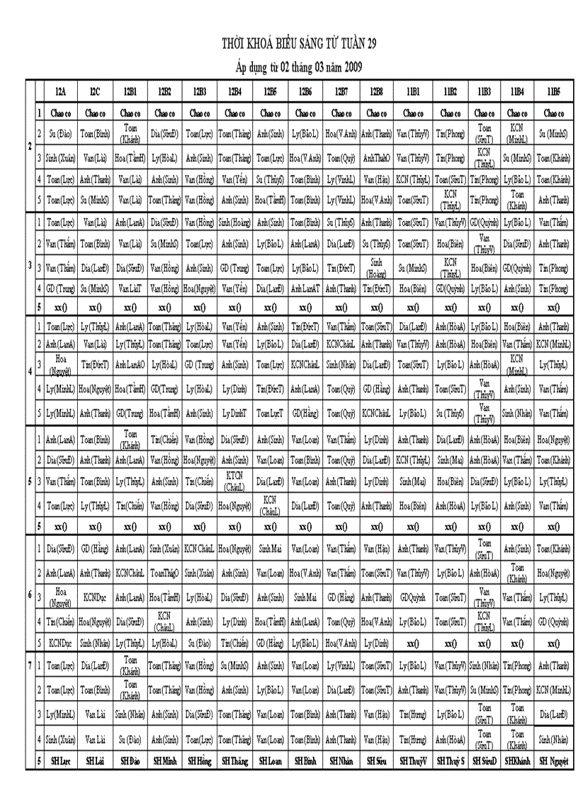 THỜI KHOÁ BIỂU SÁNG TỪ TUẦN 29 doc