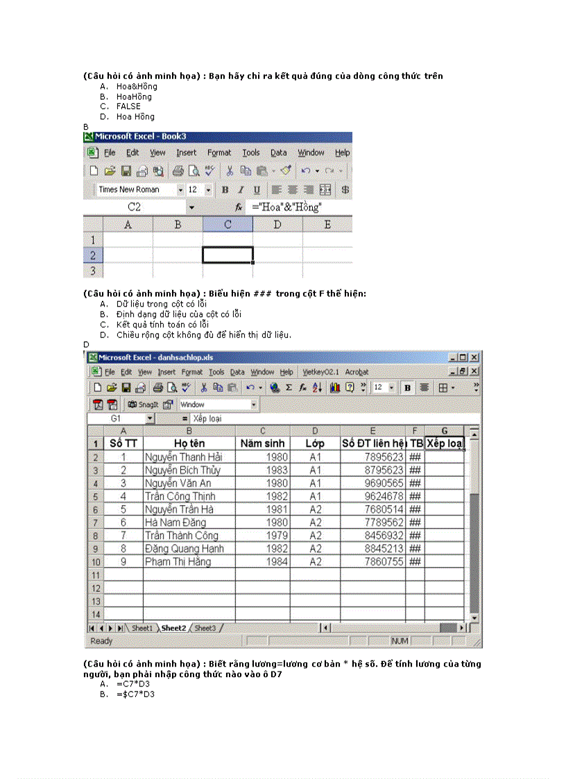 Trắc nghiệm Excel