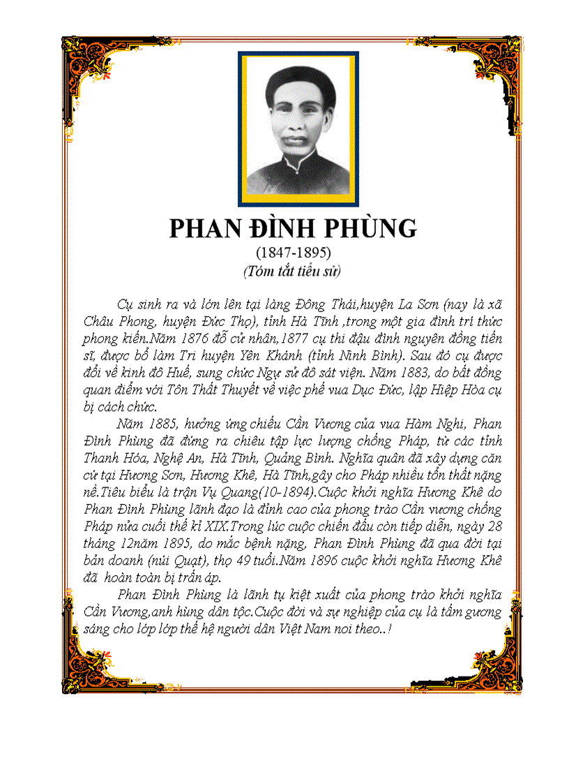 Tiểu sử tóm tắt Phan Đình Phùng