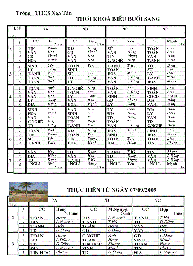 Thời khóa biểu 2009 2010 1