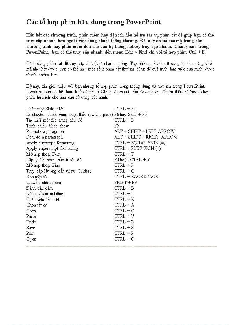 Tổ hợp phím trong Powerpoint