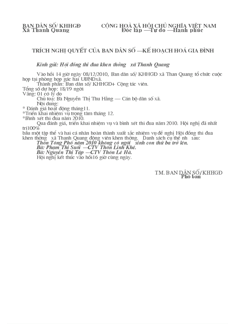 Trích nghị quyết Ban KHH Dân số
