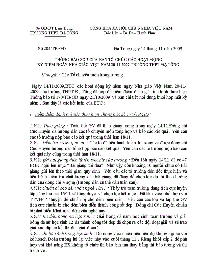 Thông báo số 2 của btc các hoạt động kỷ niệm ngày nhà giáo việt nam