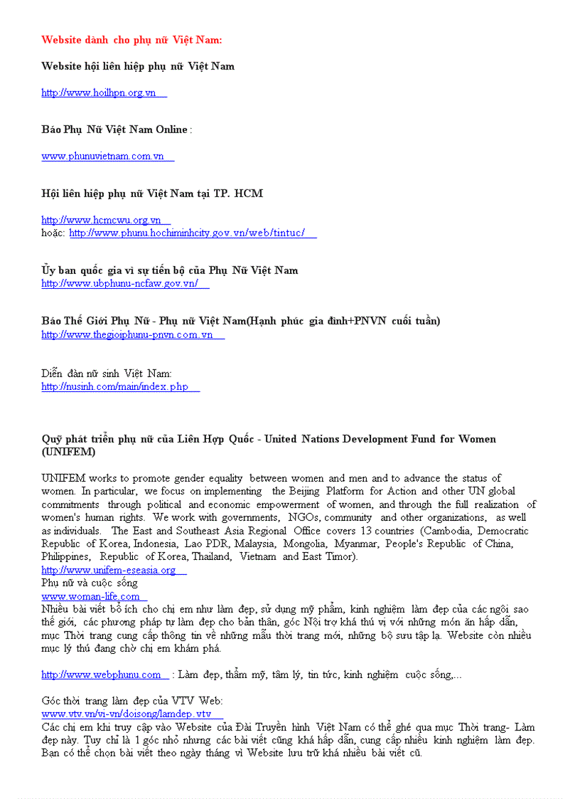 Website dành cho phụ nữ Việt Nam