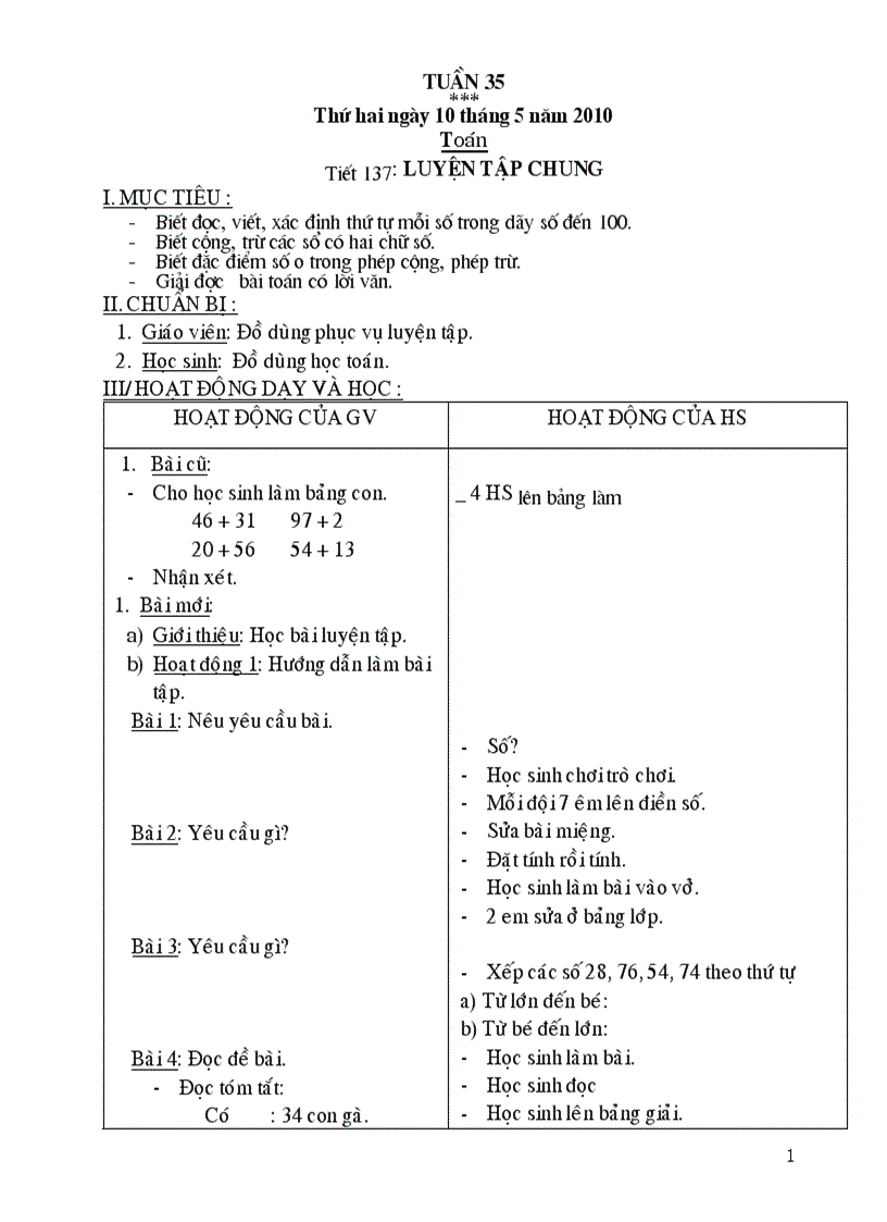 Tuần 35 Lớp 1 CKTKN