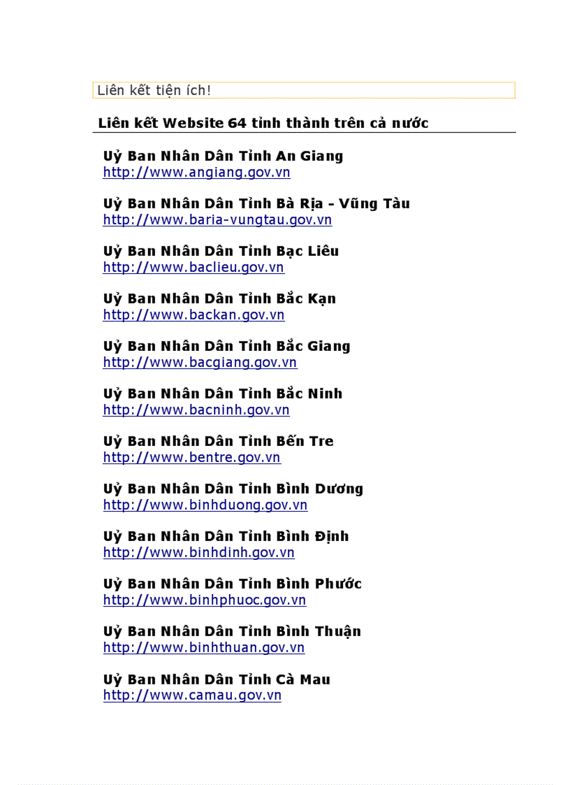 Web các tỉnh trên toàn quốc