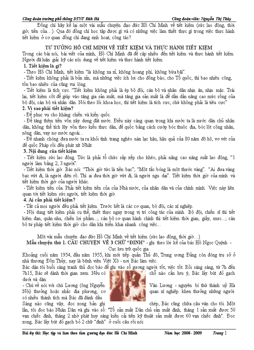 Tư tưởng Hồ Chí Minh về thực hành tiết kiệm