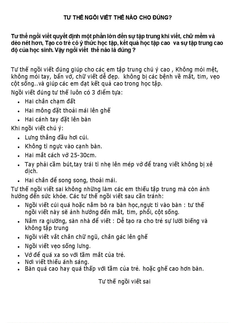 TƯ THẾ NGỒI VIẾT THẾ NÀO CHO ĐÚNG doc