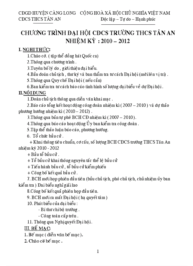 Văn kiện đại hội Công Đoàn nhiệm kỳ 2010 2012