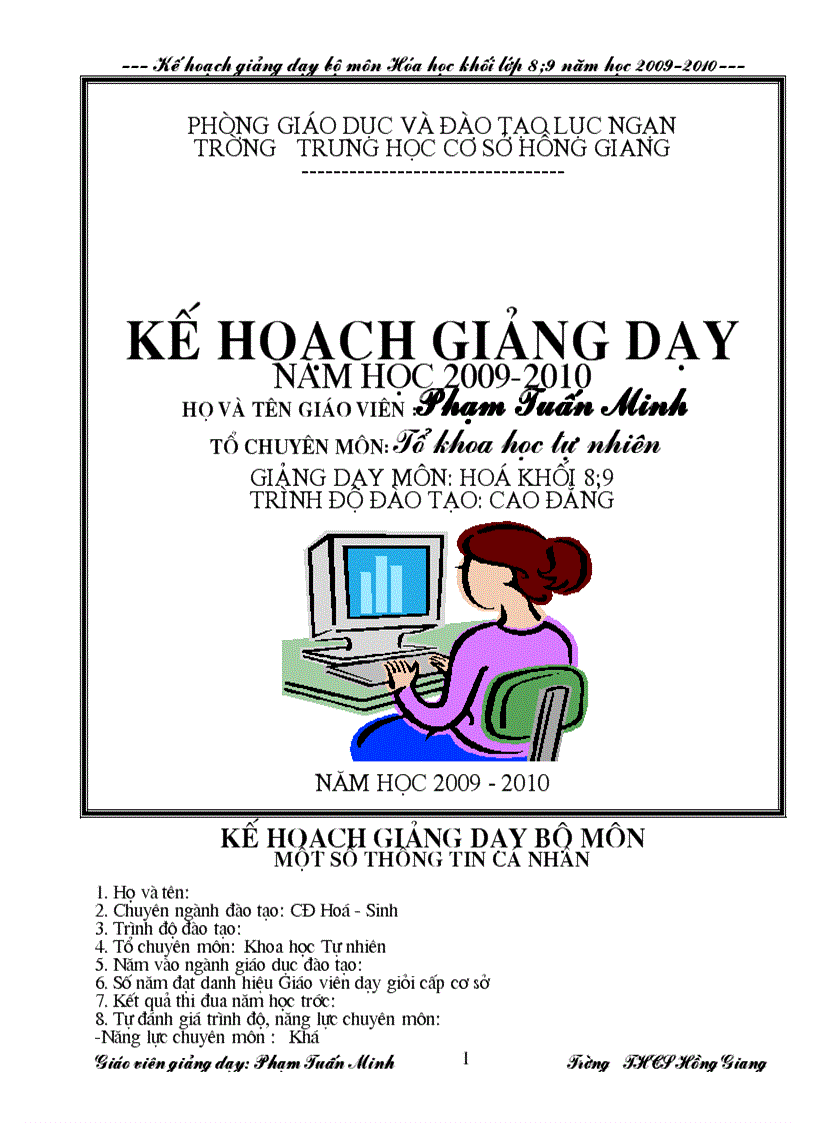 Kế hoạch giảng dạy môn hóa 8 9 2009 2010