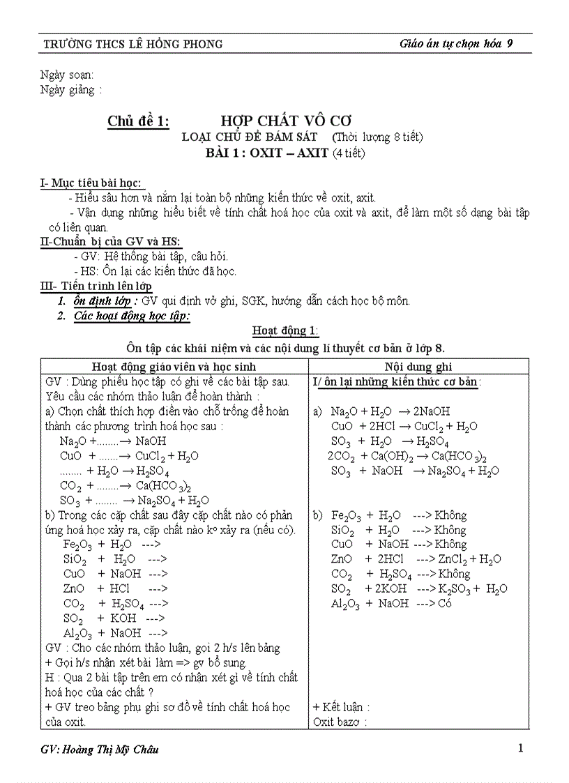 Giao an tu chon Hoa 9 hay hay hay