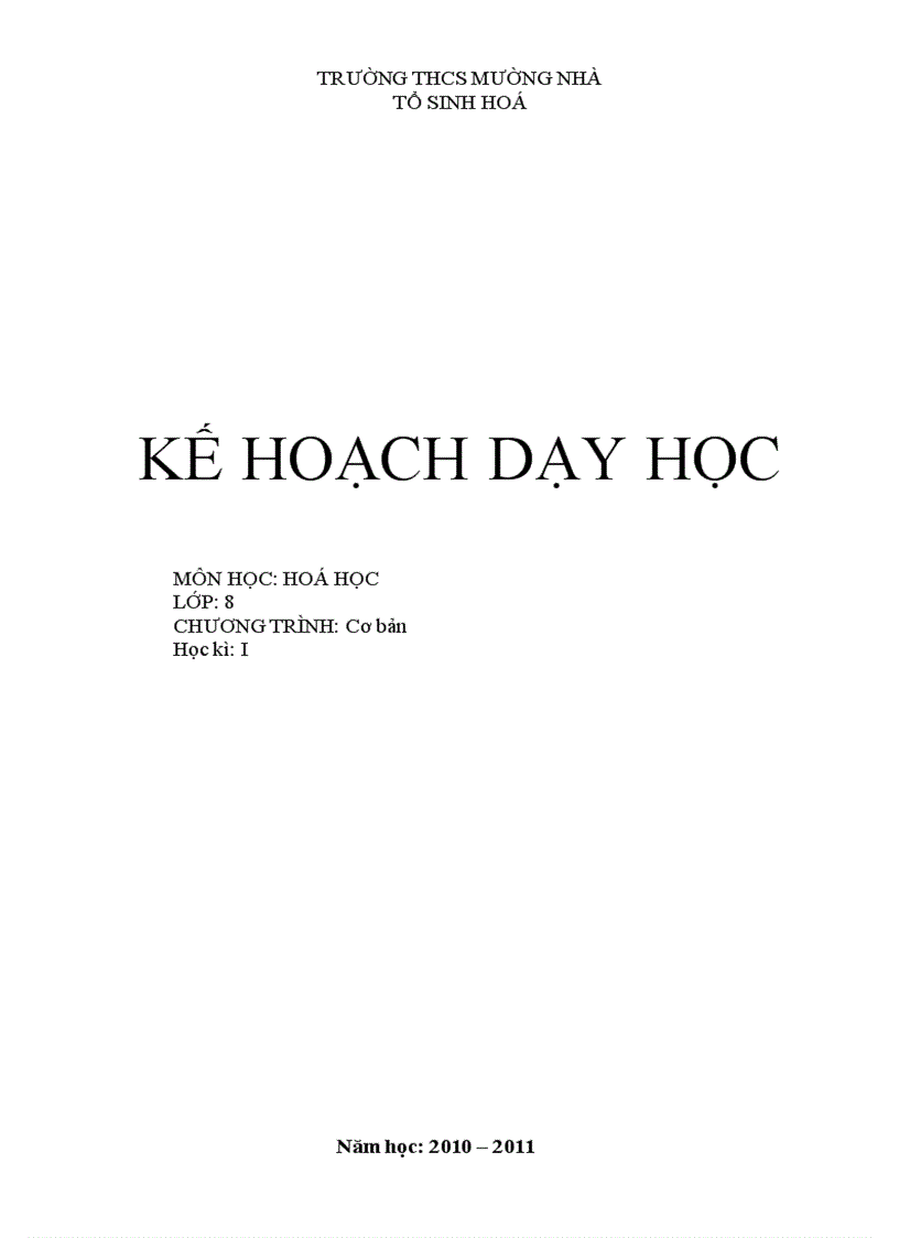 Kế hoạch dạy học hóa 8 2010