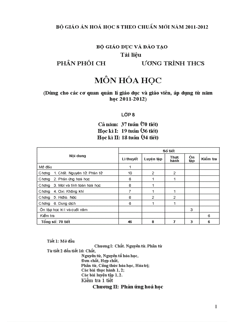 GIÁO ÁN Hóa học 8 CẢ NĂM CHUẨN MỚI