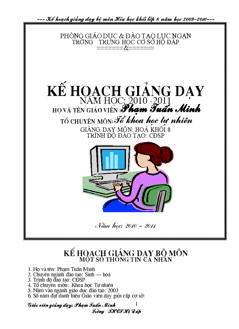 Kế hoạch dạy học hoá 8 BG