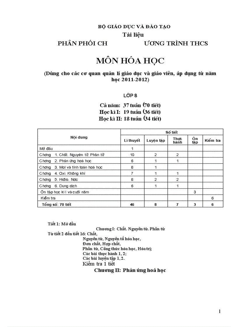 Giáo án cả năm hóa học 8 chuẩn KTKN 2011 2012