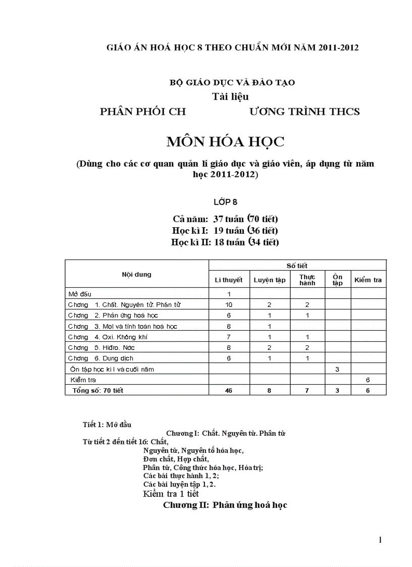 Giáo án hóa học 8 cả năm 3 cột chuẩn