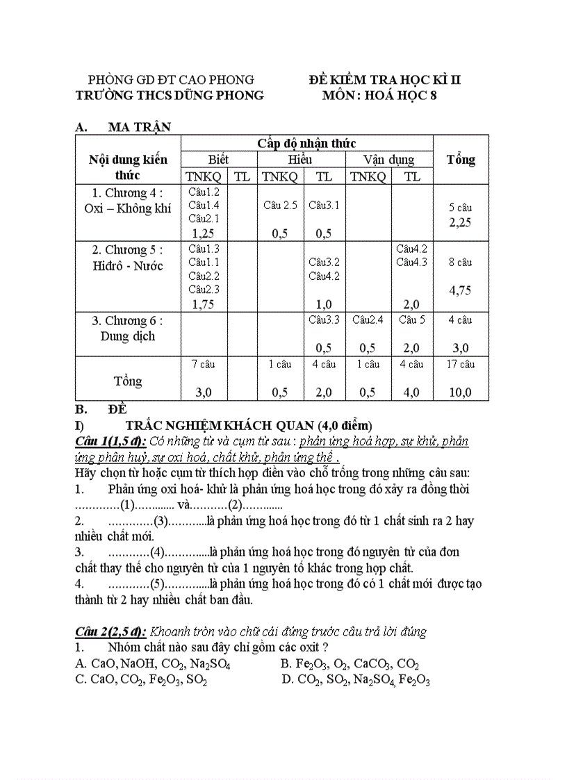 Đề học kì 2 co matran