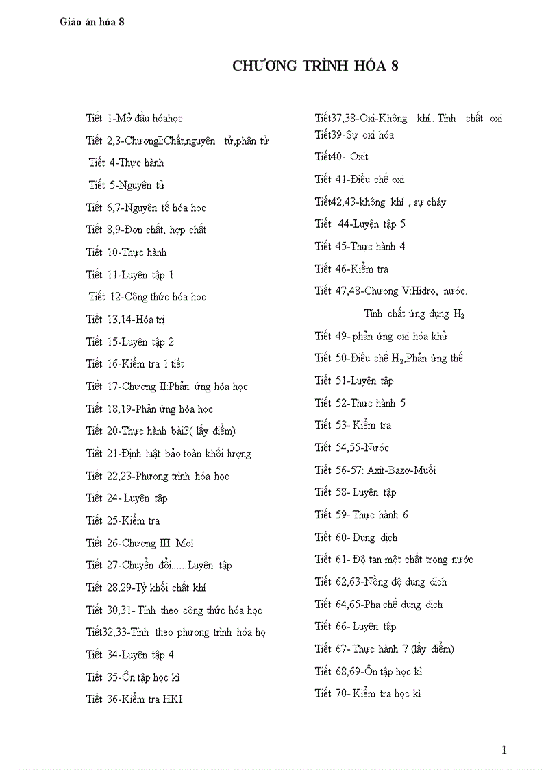 Giáo án hóa 8 chi tiết