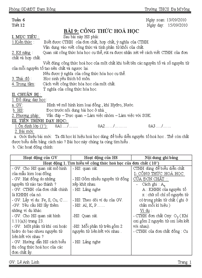 Bài 9 Công thức hóa học