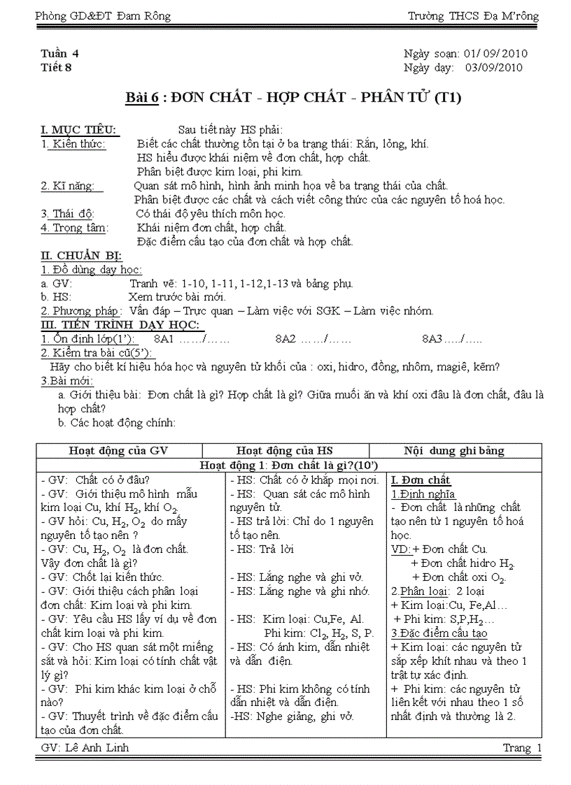 Bài 6 Đơn chất Hợp chất Phân tử tiết 1 2