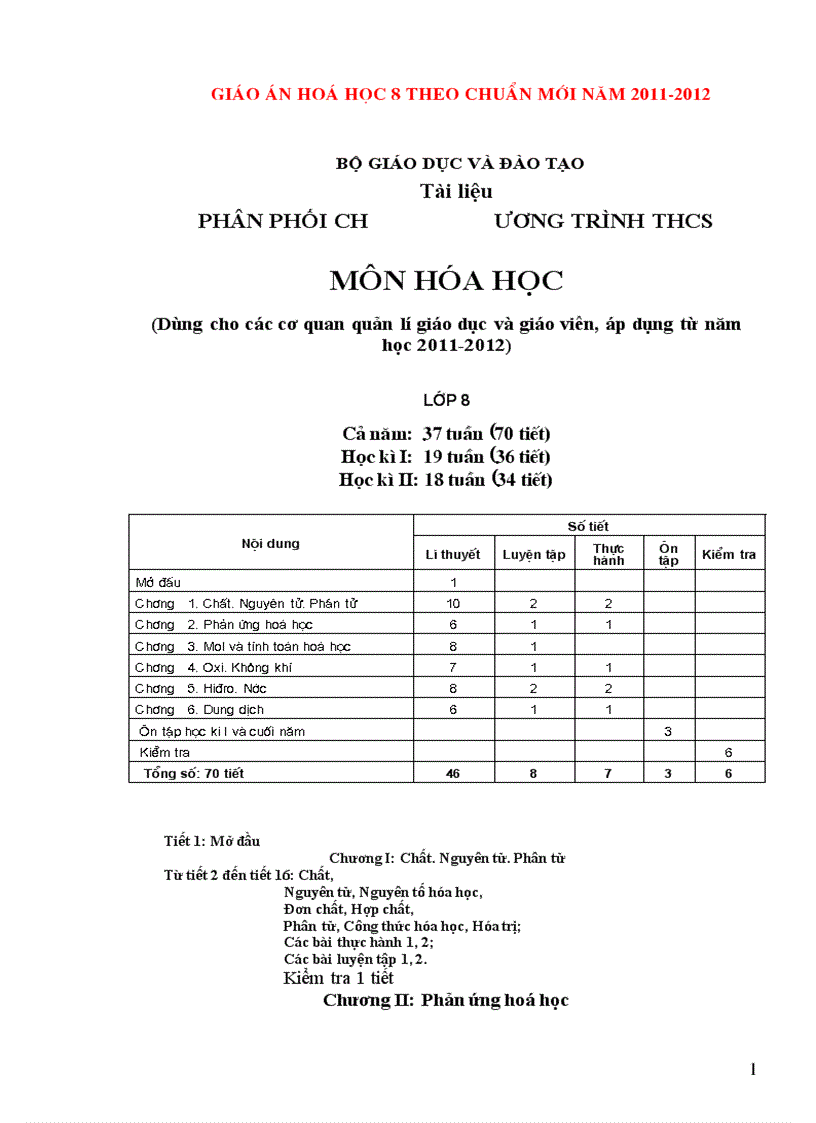 Giáo án Hóa Học 8 chuẩn KTKN 1