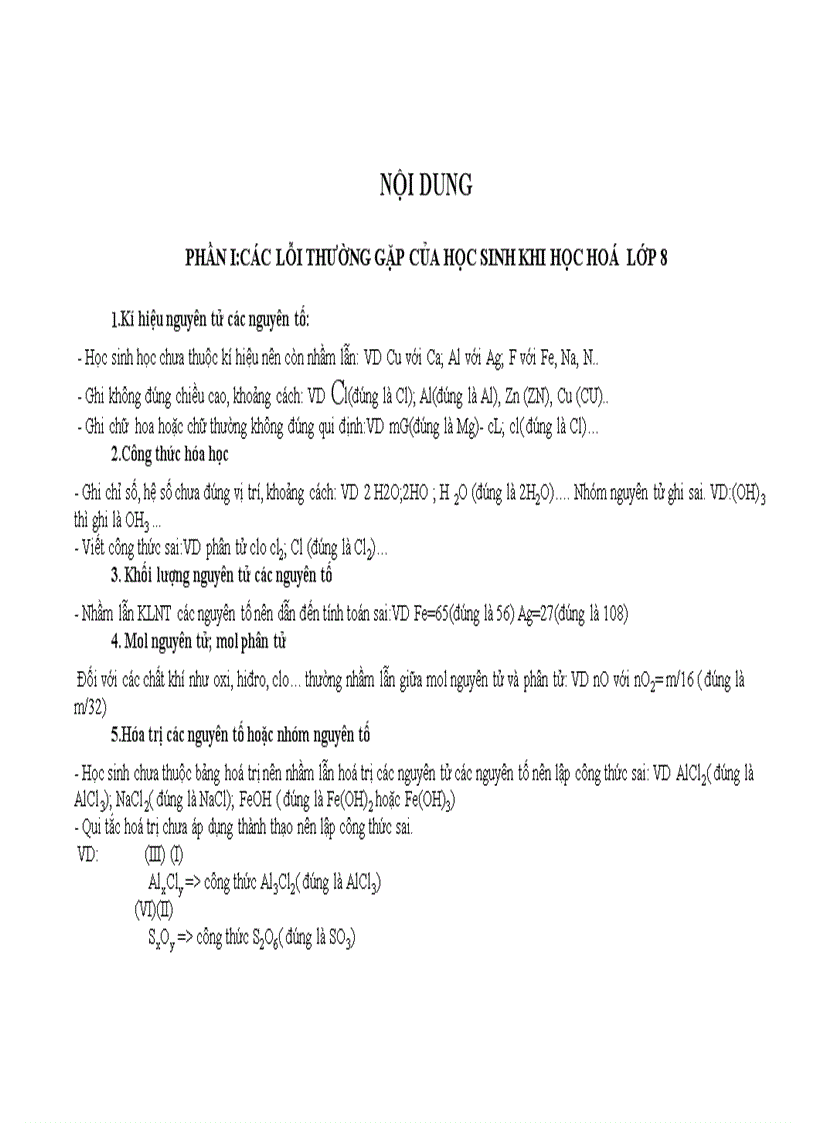Các lỗi thường gặp ở hóa học 8