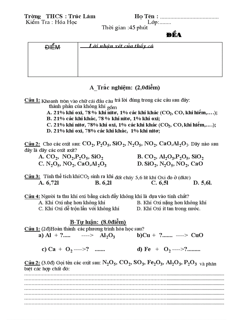 Đề kiểm tra 45 p