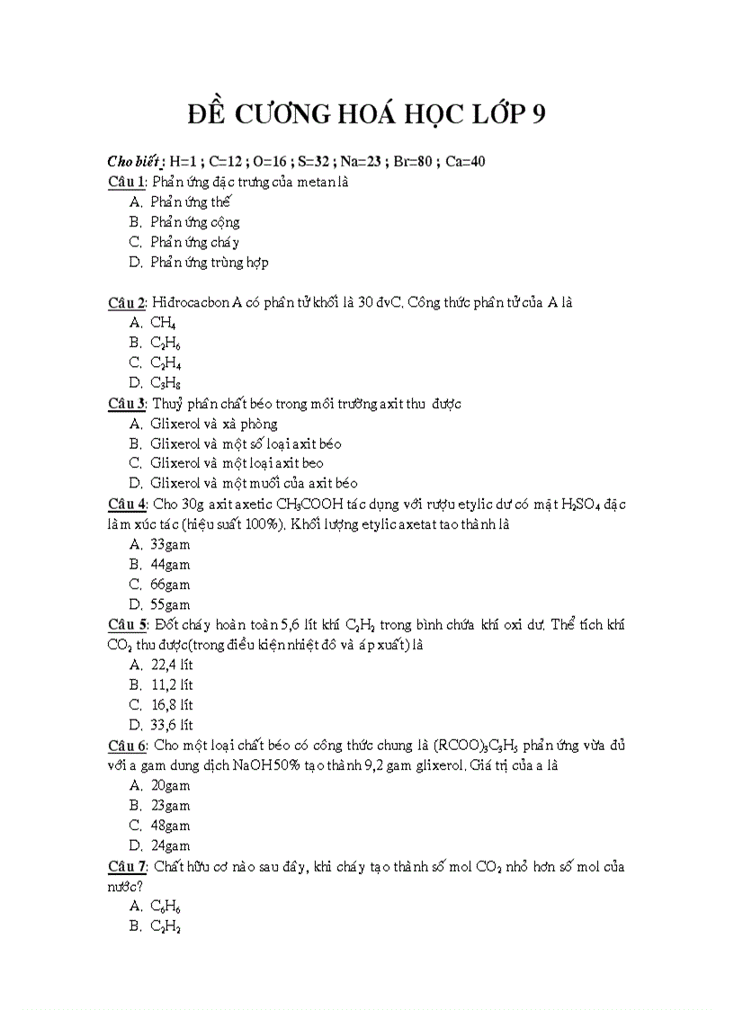 Đề thi trắc nghiệm hk2 hóa 9