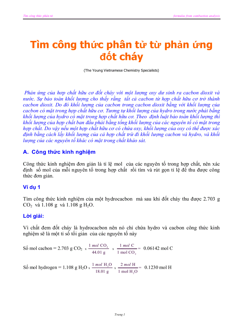 Formulas from combustion analysis