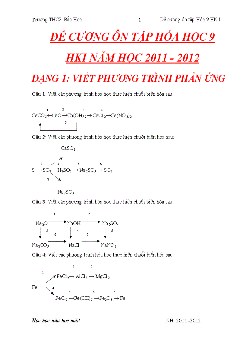 De cương ôn tập ho 9 hki