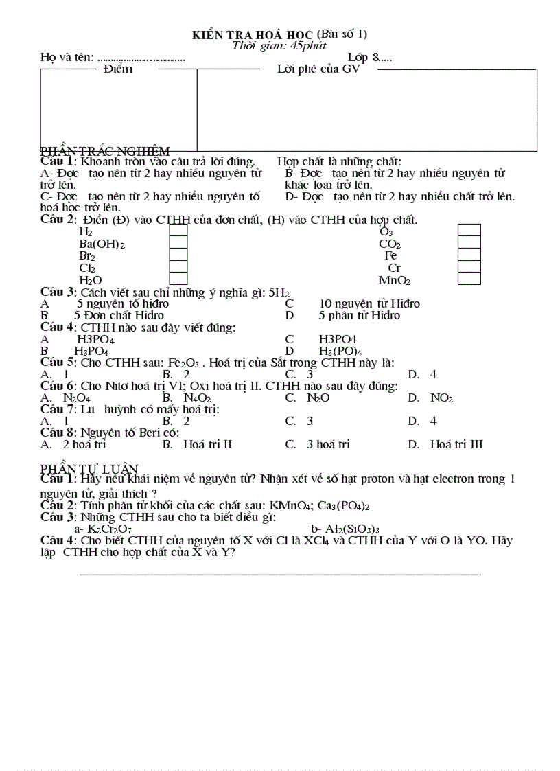 De kiem tra hoa hoc 8 bai so 1
