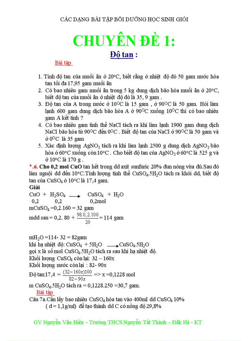 Các bài tập bồi dưỡng học sinh giỏi