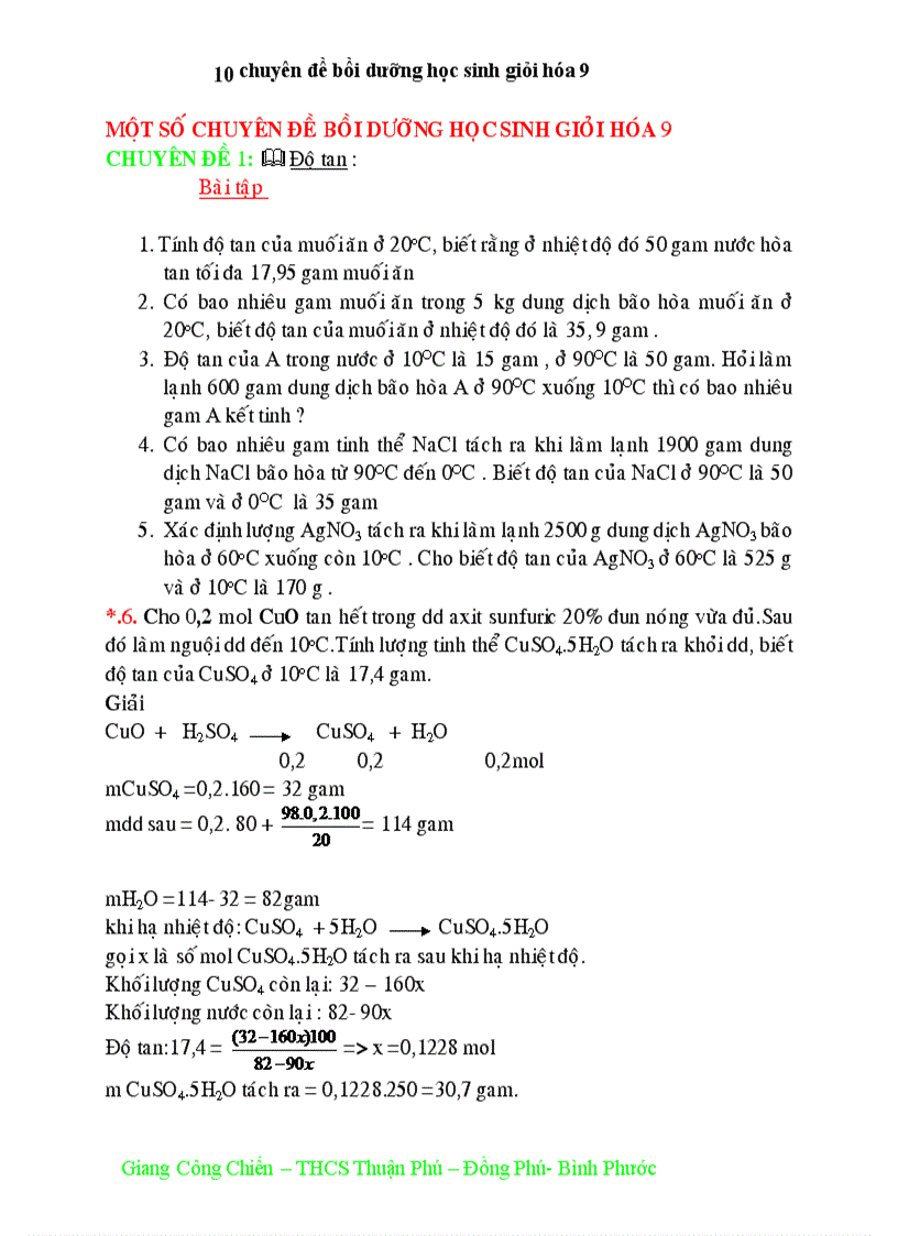 Bồi dưỡng Hóa học 9