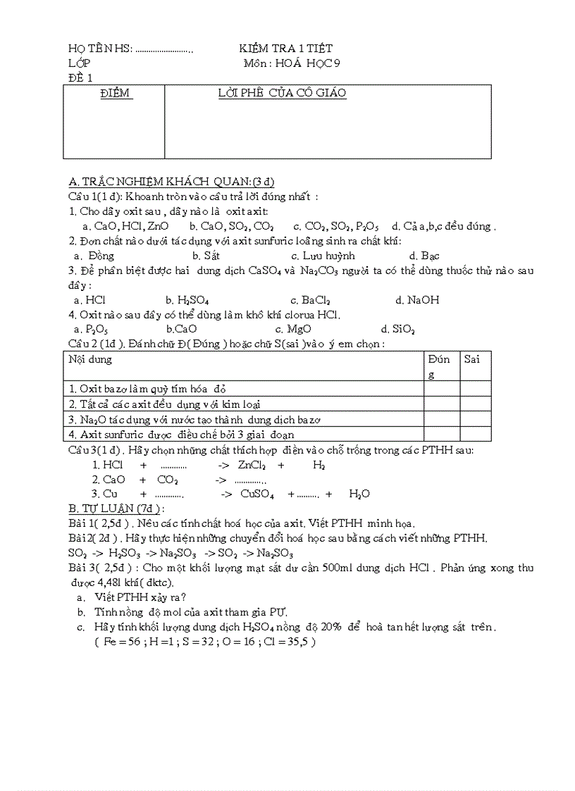 Kiem tra hoa 9 2010