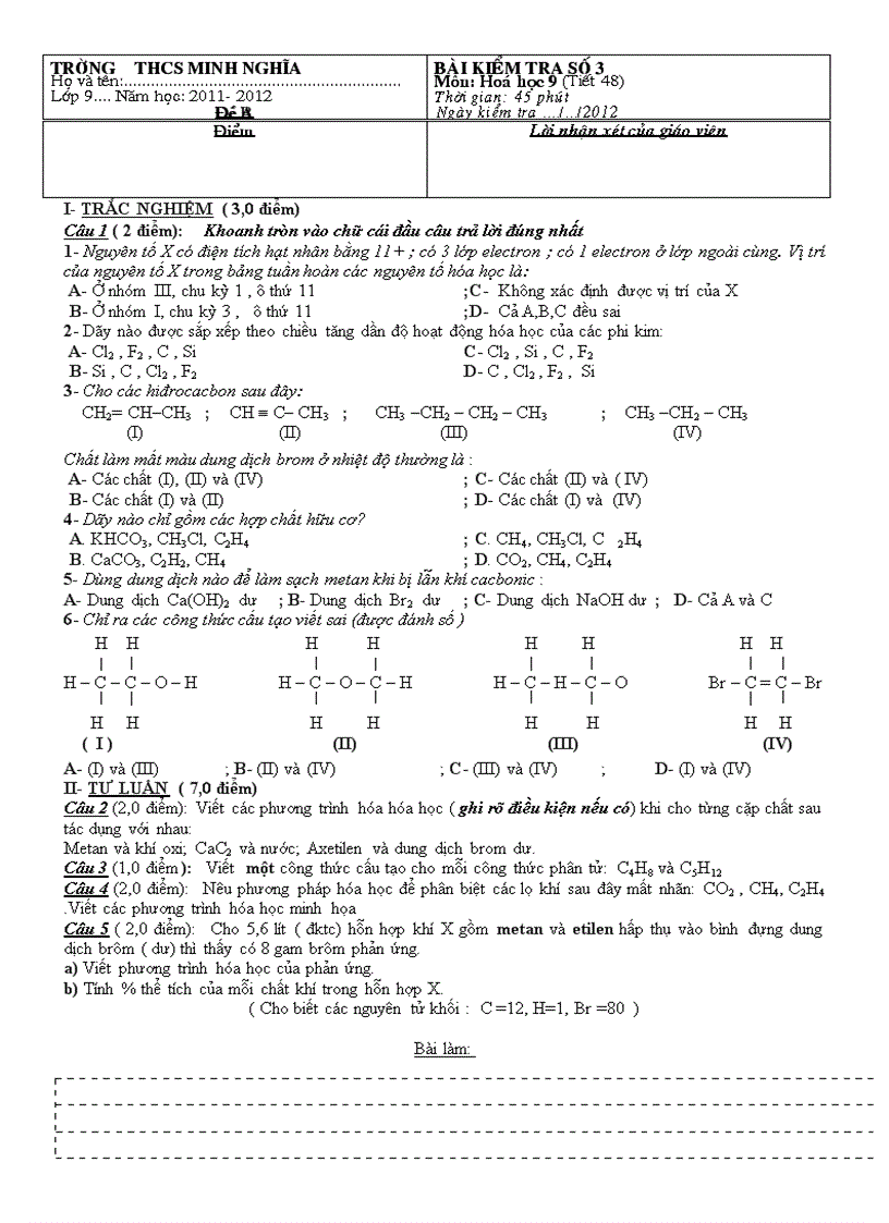 Bai kiem tra hoa 9 tiet 48 dinhchung THCS mInh nghia
