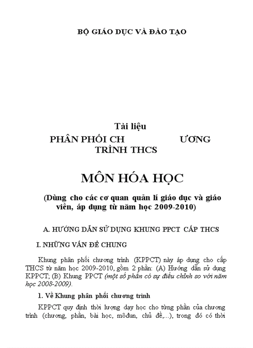 Khung PPCT môn Hóa 8 9