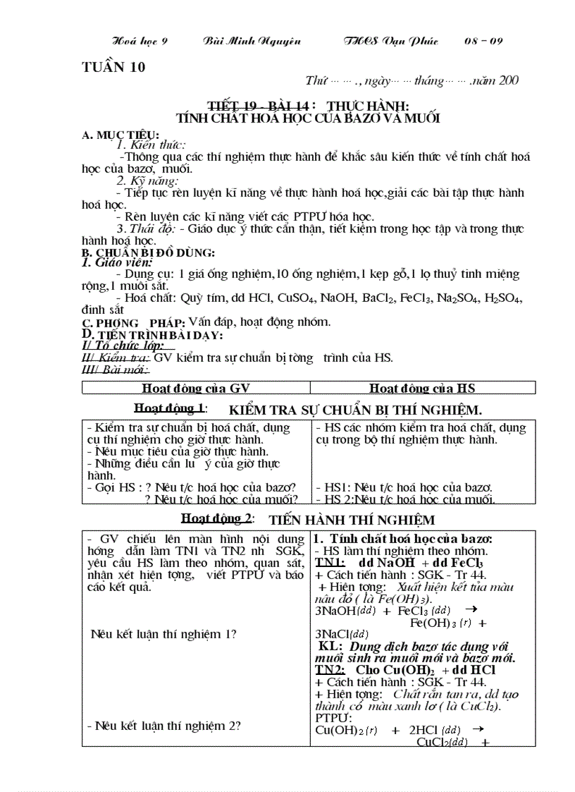 GiaoAn hoa9 t10 t14 chuan 909