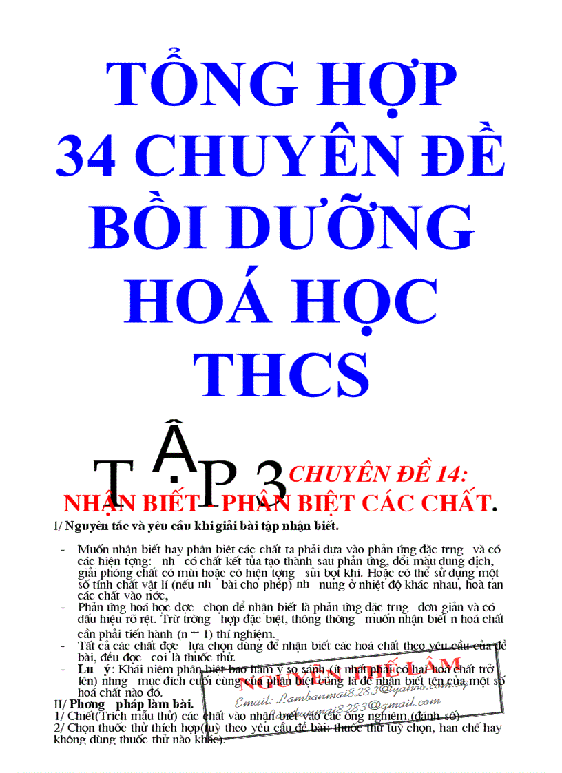 Chuyên đề bồi dưỡng hóa 9 tập 3