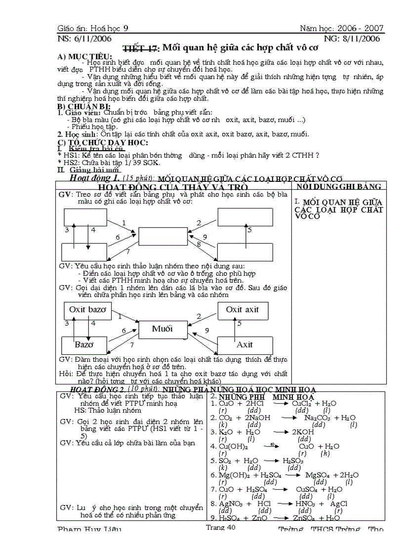 Giáo án hóa 9 tiết 17 tiết 38 năm học 08 09