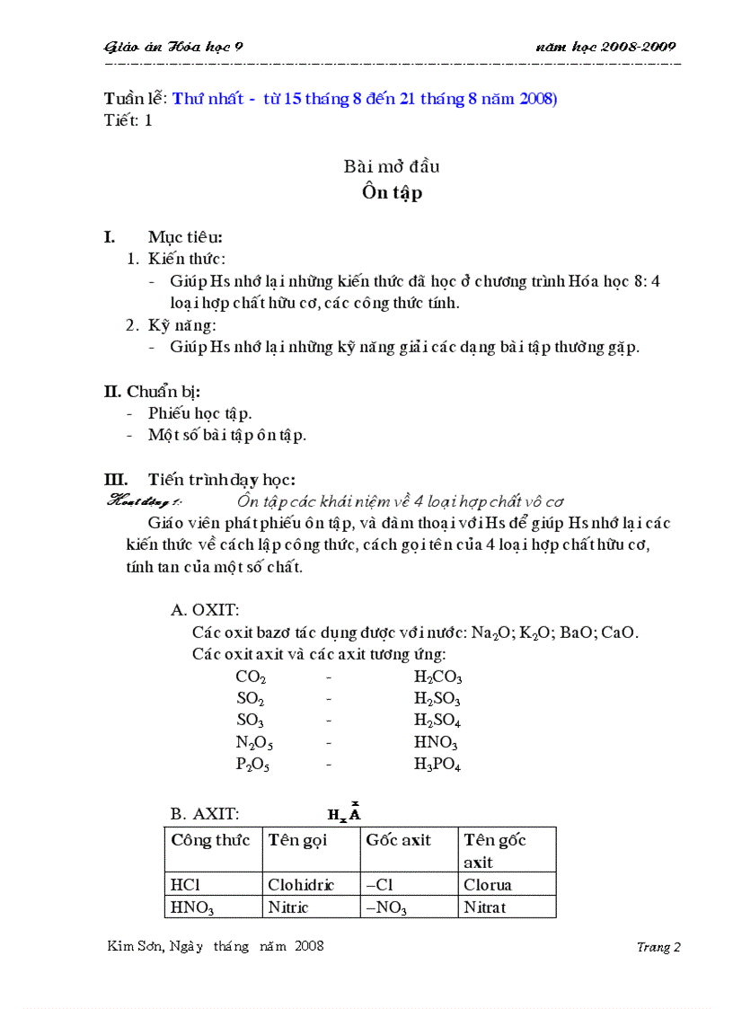 Giáo An Hoa 9 Kỳ 2 08 09