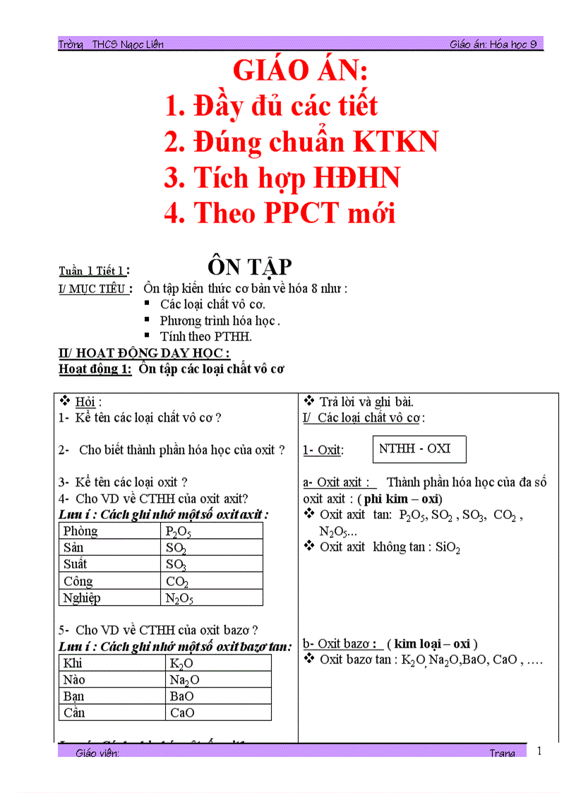 Hóa học 9 cả năm theo chuẩn ktkn