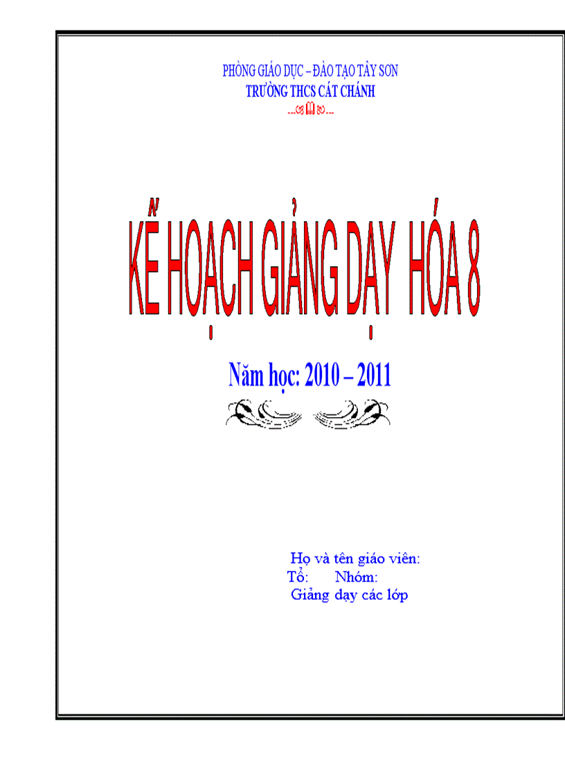 Kế hoạch giảng dạy hóa 8 2010