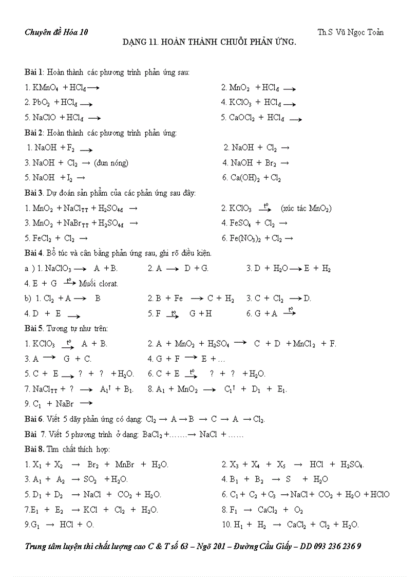 Bài tập chuỗi phản ứng