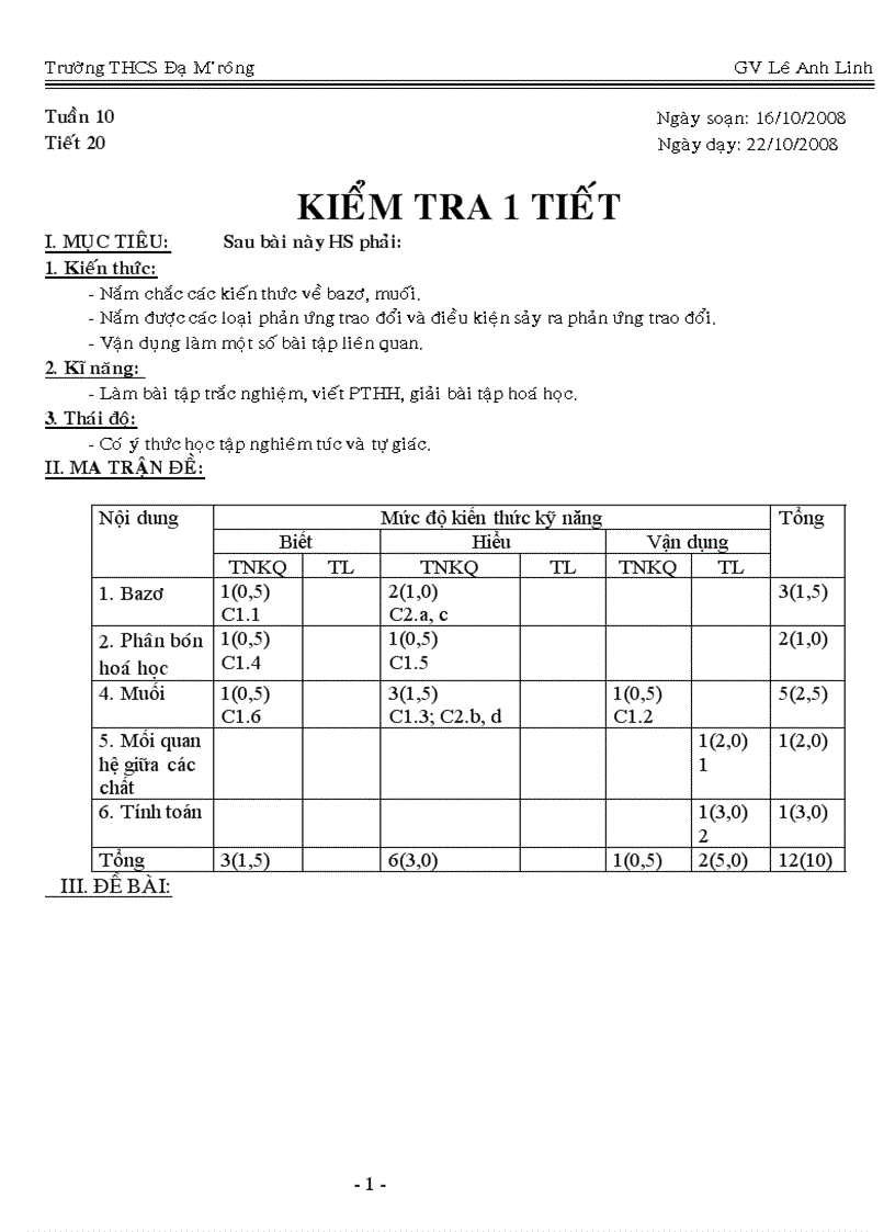 Kiểm tra 1 tiết số 2