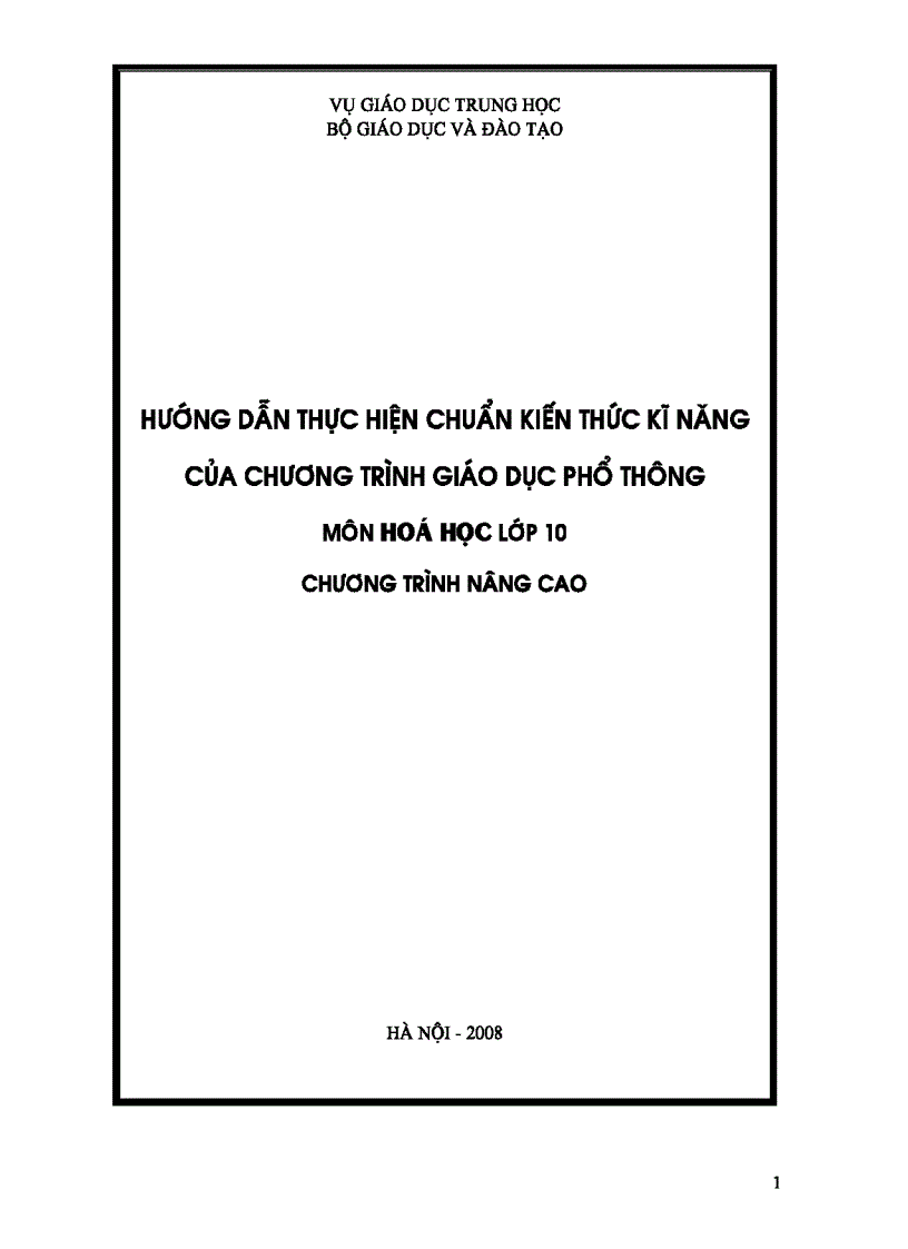 Chuẩn kiến thức và kĩ năng Hóa 10NC